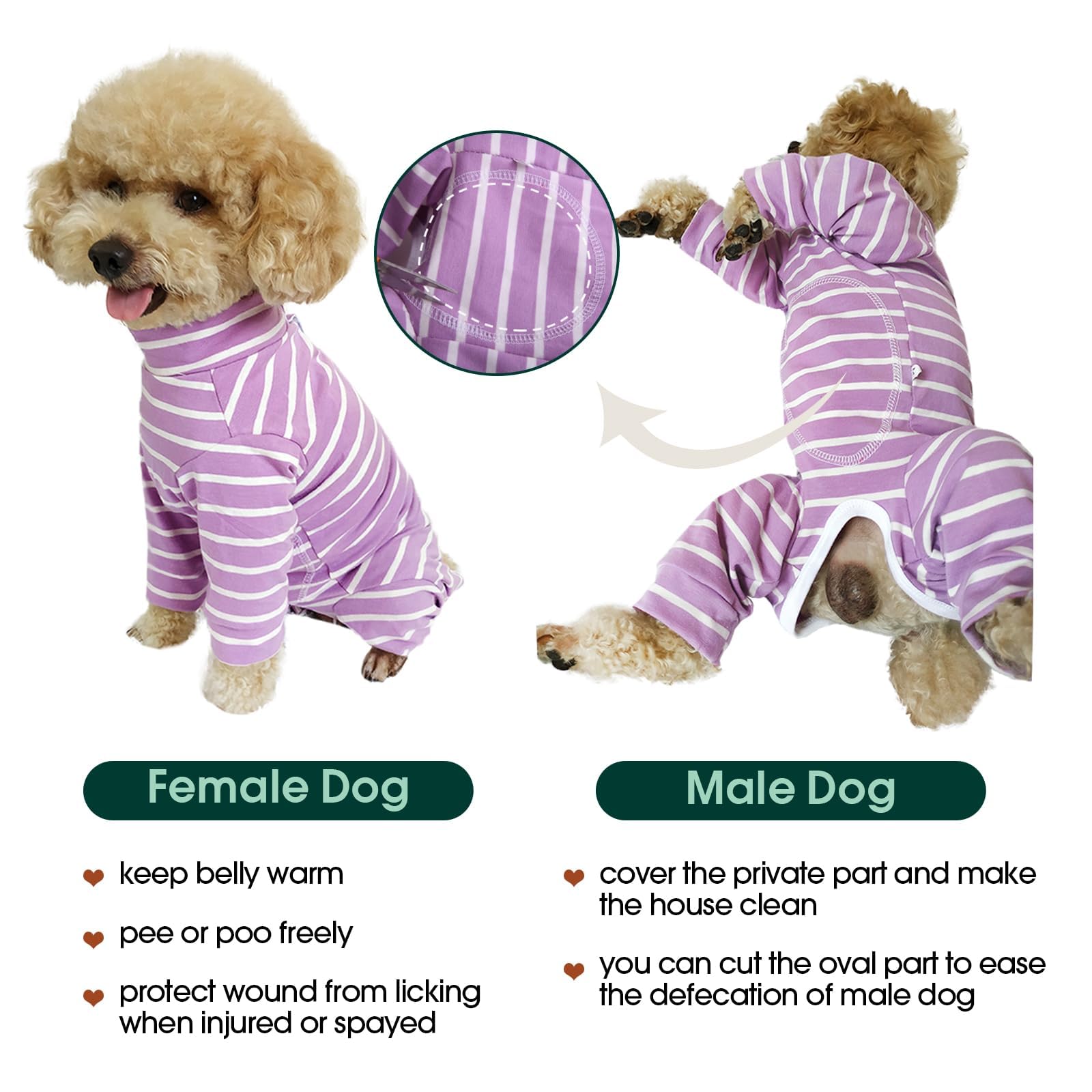 Kuoser Recovery Suit for Dogs Cats After Surgery, Long Sleeve Dog Surgery Recovery Suit, Dog Onesie for Abdominal Wounds Skin Disease, Anti-Licking Pet Surgical Snugly Suit (Purple, M)