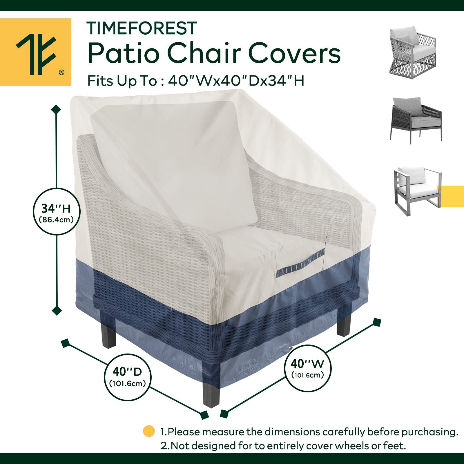 Time Forest Outdoor Chair Covers 100% Waterproof, Patio Furniture Covers 600D Oxford Heavy Duty, Patio Chair Covers for Outdoor Furniture, Lawn Garden Yard Furniture Covers 2 Pack, 42Wx42Dx32H Inch