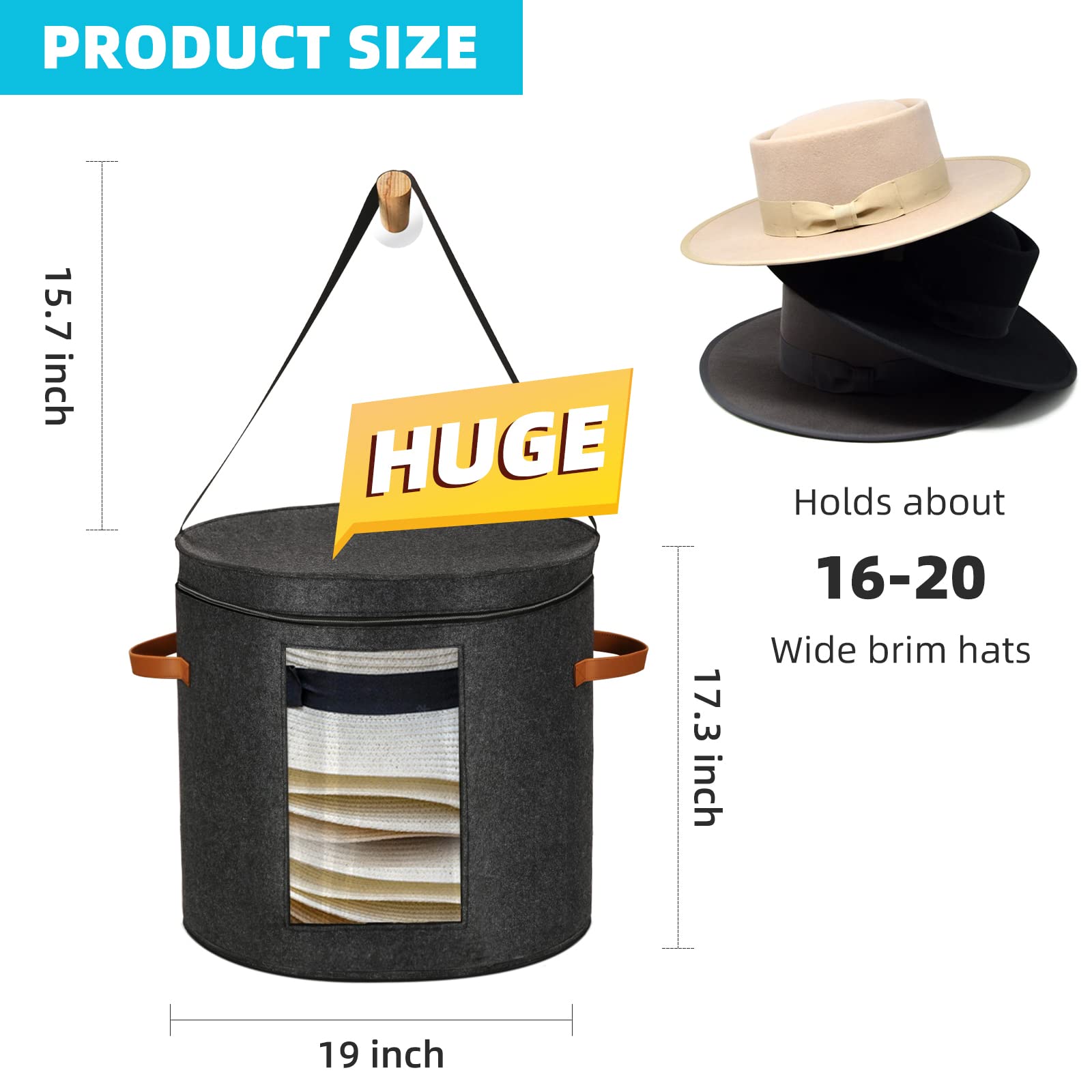 Munskine Huge Hat Boxes For Women Storage Foldable Hat Storage Boxes with Shoulder Strap & 2 Handles - Hat Boxes With Lids - Hat Box With Dustproof Lid Storage Boxes