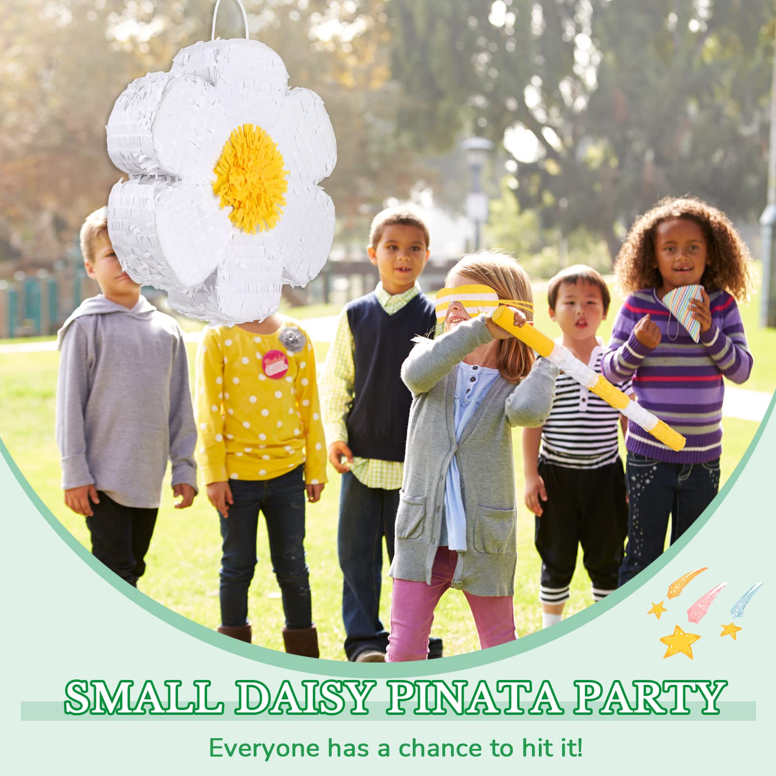 Daisy Flower Piñata Flower Piñata Daisy Hippie Boho Piñata Hanging Gender Reveal Piñata with Blindfold and Stick for Birthday Baby Shower Gender Reveal Wedding Floral Party Supplies