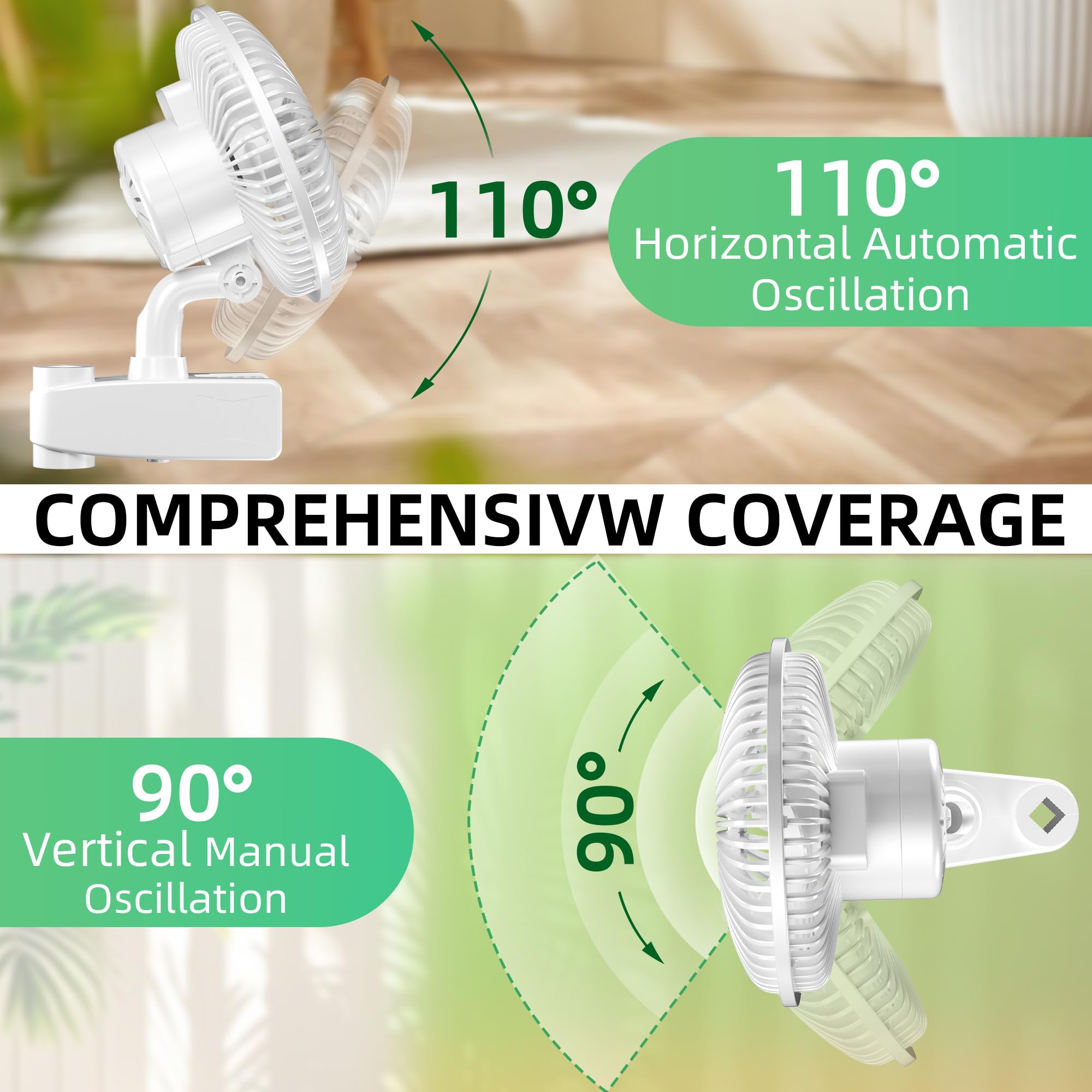 Simple Deluxe Clip Fan, 6-Inch Grow Tent Fan, Monkey Fan, Adjustable 90° Angles, 15W, 2-Speeds Control, 2 Pack