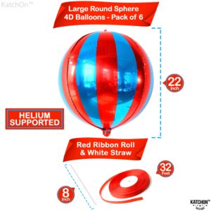 Big, Red and Blue Carnival Balloons - Pack of 6, Circus Decorations | 22 Inch 360 Degree 4D Red Blue Balloons | Carnival Theme Party Decorations | Circus Theme Party Decorations | Carnival Decorations