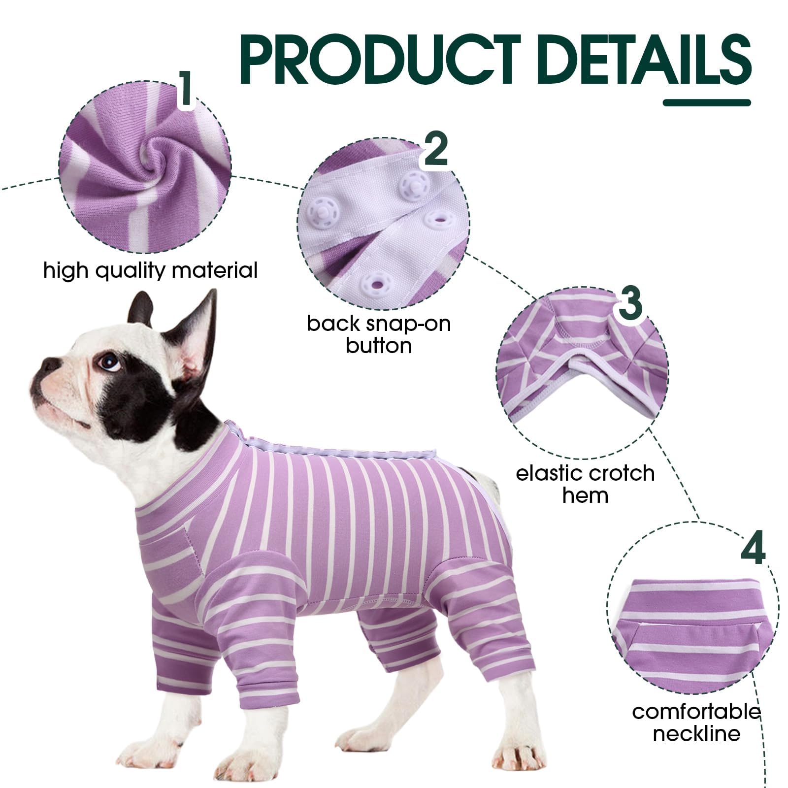 Kuoser Recovery Suit for Dogs Cats After Surgery, Long Sleeve Dog Surgery Recovery Suit, Dog Onesie for Abdominal Wounds Skin Disease, Anti-Licking Pet Surgical Snugly Suit (Purple, M)