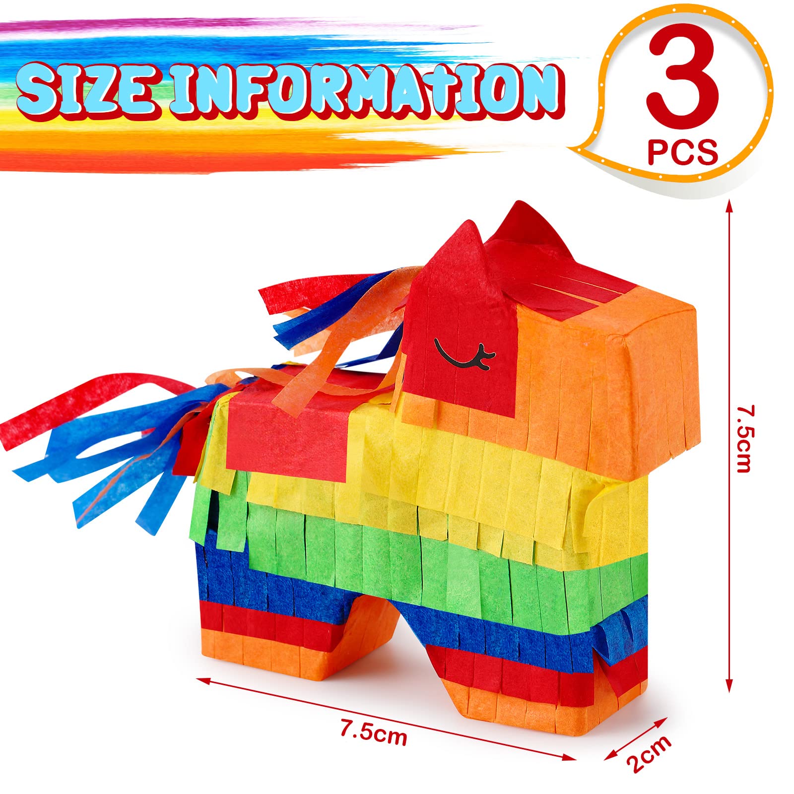 Zhanmai Mini Donkey Pinatas 3 Pcs 3 x 3 x 0.8 Inches Rainbow Cinco De Mayo Pinata Little Donkey Decorations for Party Supplies Baby Shower Birthday Centerpieces Desktop Decoration