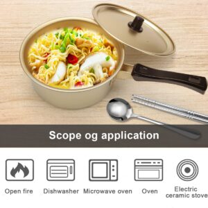 AHIER Ramen Pot, Korean Ramen Cooking Pot With Lid Spoon and Chopsticks, Korean Ramen Noodle Pot Fast Heating For Kitchen Cookware (Single Handle)