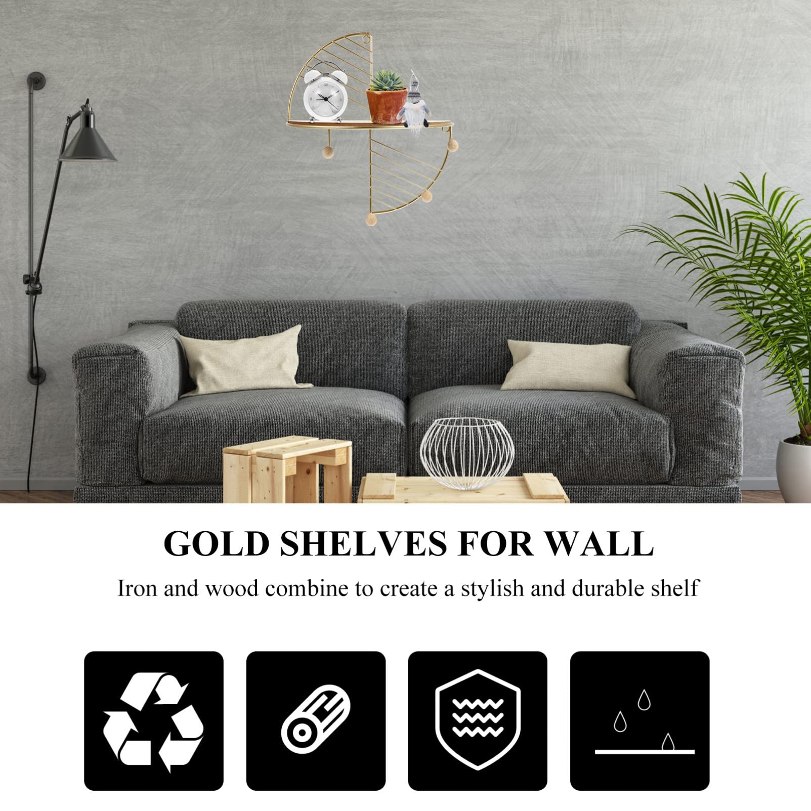 Veemoon Shelf Bathroom Metal Wall Entryway Coat Hooks Photo Frame Wall Shelves Wall Holder Rack Gold Shelves for Wall Nordic Style Wall Rack Brackets for Shelves Wooden Rack Speaker Iron