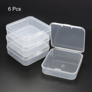 PATIKIL Clear Storage Container with Hinged Lid 65x20mm, 6 Pack Plastic Square Box for Beads Art Craft