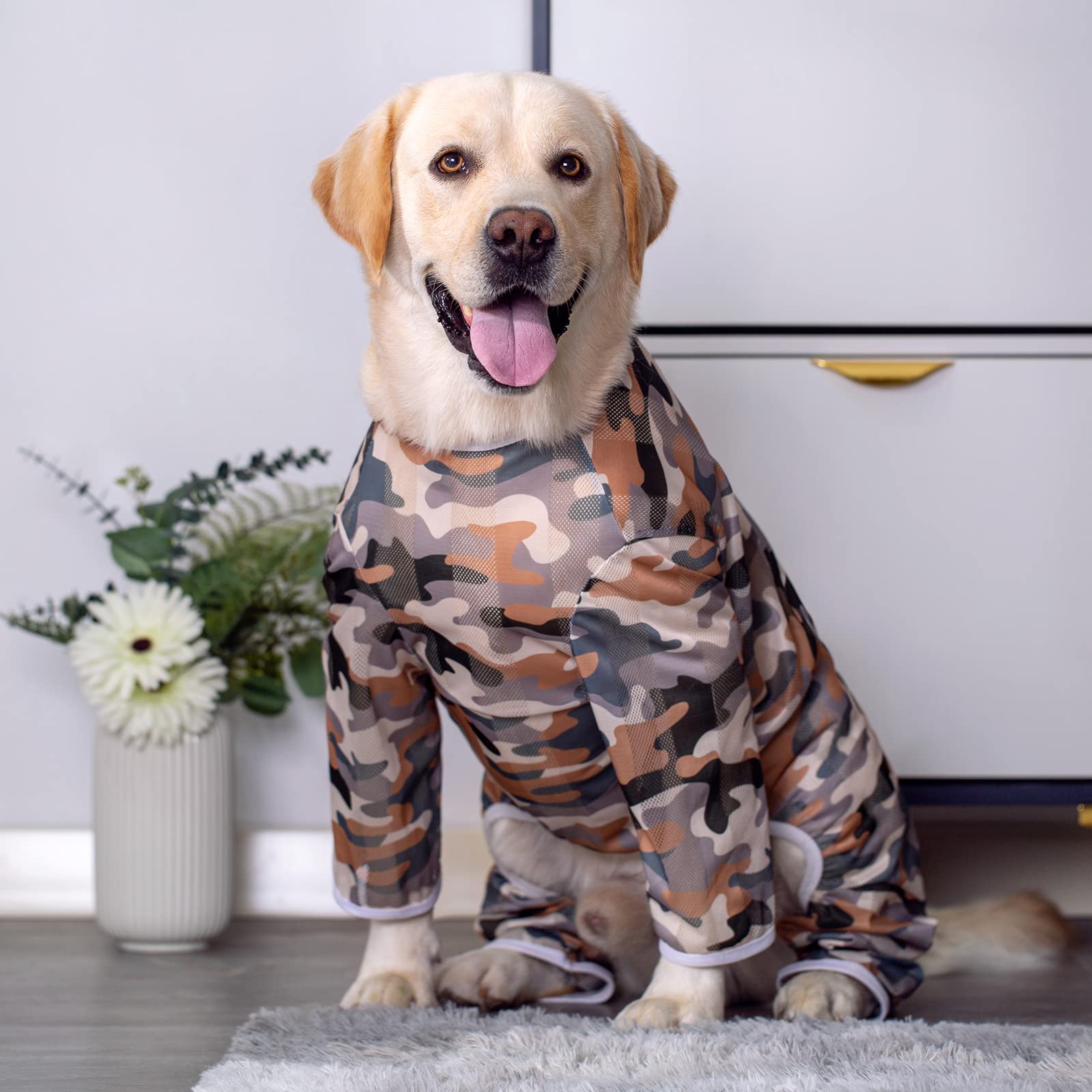 Miaododo Lightweight Recovery Surgery Recovery Suit for Large Medium Dogs,Camouflage Quick Dry Dog T-Shirts Bodysuit Pajamas PJS Full Body for Shedding, Prevent Licking, Wound Protection (32)