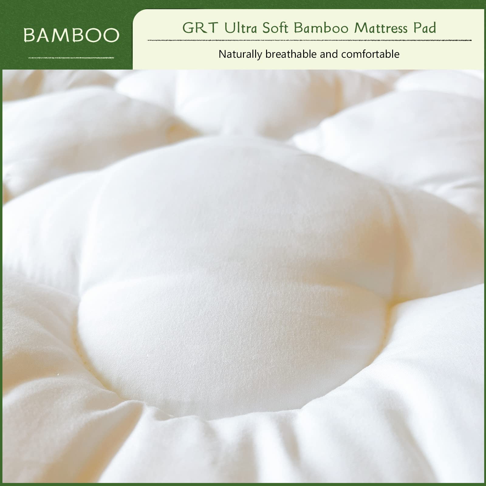 GRT Mattress Pad Cover Rayon from Bamboo Full Size, Extra Thick Quilted Fitted Mattress Topper with 19 Inches Deep Pocket, Cooling Breathable and Noiseless Mattress Cover