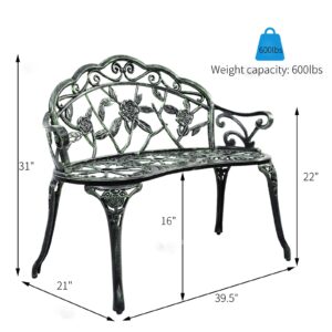 Tangkula Outdoor Garden Bench Park Bench, All-Weather Patio Bench Chair with Cast Aluminum Seat & Backrest, Porch Loveseat with Cast Iron Handle & Legs, Outdoor Bench for Patio Garden Lawn Park Deck