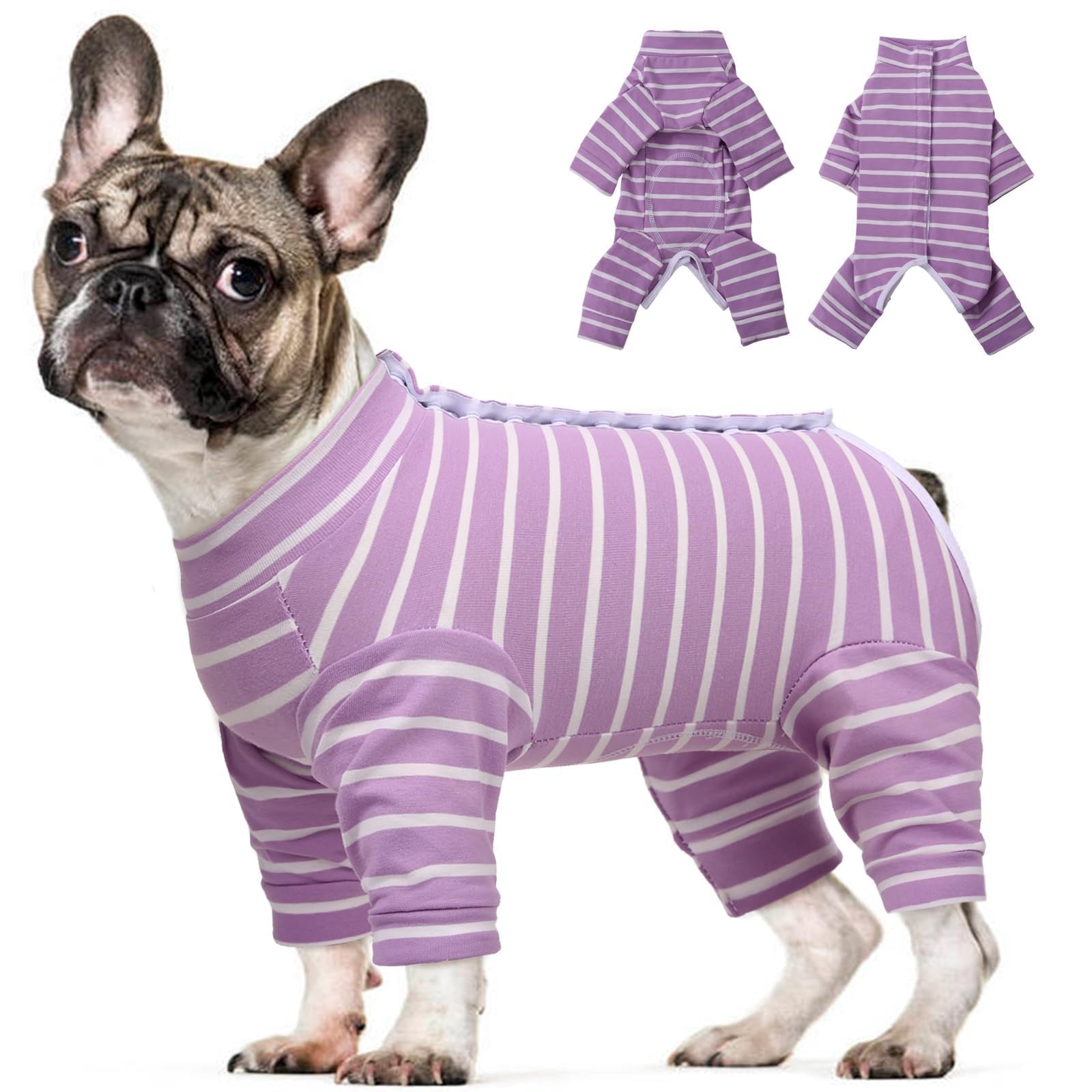 Kuoser Recovery Suit for Dogs Cats After Surgery, Long Sleeve Dog Surgery Recovery Suit, Dog Onesie for Abdominal Wounds Skin Disease, Anti-Licking Pet Surgical Snugly Suit (Purple, M)