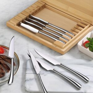 Cangshan 1027044 Rain II Series 8-Piece 420 Stainless Steel Forged Steak Knife Set in Bamboo Storage Chest