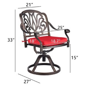 MAGIC UNION 2 Pieces Patio Dining Chairs, Outdoor Cast Aluminum Swivel Chairs with Armrest, Patio Bistro Rocking Chair Set of 2 for Garden, Backyard, Deck (2pc E- Swivel Chair) (red)