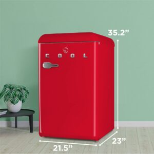 Commercial Cool CCRR4ALR 4.4 Cu. Ft, Vintage Style 2 Slide-Out Glass Shelves Refrigerator, Red