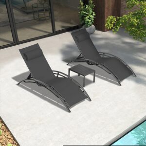 PURPLE LEAF Patio Chaise Lounge Chair Set with 2 Side Table Outdoor Pool Adjustable Recliner Chairs for Outside Beach Poolside Sunbathing Tanning Lounger