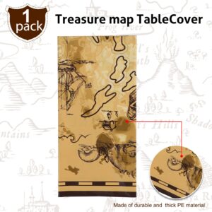 Irenare Pirate Party Tablecloth Treasure Map Tablecover Plastic Island Treasure Table Covers Pirate Nautical Party Supplies for Treasure Theme Birthday Party Decoration, 54 x 108 Inches (1 Piece)