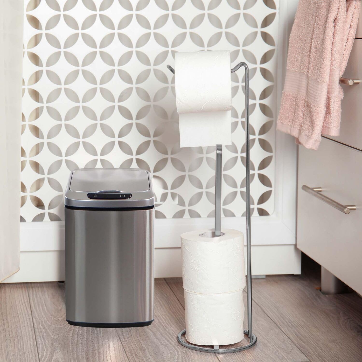 Hanover Home Hands-Free Metal Trash Can with Fingerprint-Resistant Finish, Soft-Close Motion Sensor Lid, and Removable Bin for Bathroom and Bedroom - 2.3 Gallons (9 Liters) in Stainless Steel