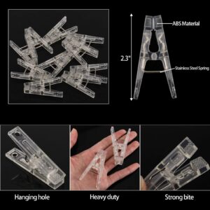 20pcs Clear Plastic Clothes Pins Heavy Duty Windproof Laundry Hanger Clips for Towel Outdoor