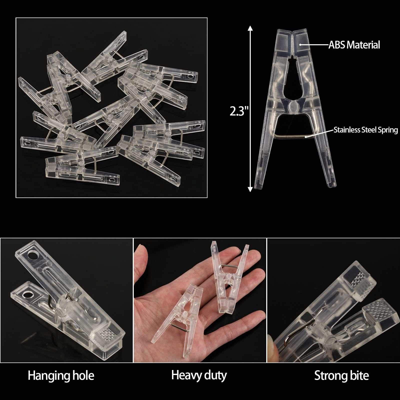 20pcs Clear Plastic Clothes Pins Heavy Duty Windproof Laundry Hanger Clips for Towel Outdoor