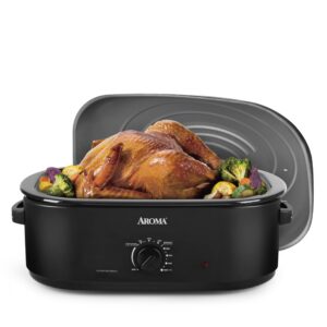 AROMA 18Qt. Roaster Oven with Self-Basting Lid, Fits 22-lb. Turkey, Adjustable Temperature Settings, Keep Warm Setting, Black (ART-718B)