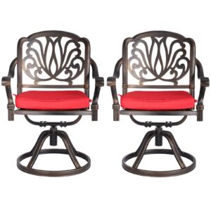 MAGIC UNION 2 Pieces Patio Dining Chairs, Outdoor Cast Aluminum Swivel Chairs with Armrest, Patio Bistro Rocking Chair Set of 2 for Garden, Backyard, Deck (2pc E- Swivel Chair) (red)