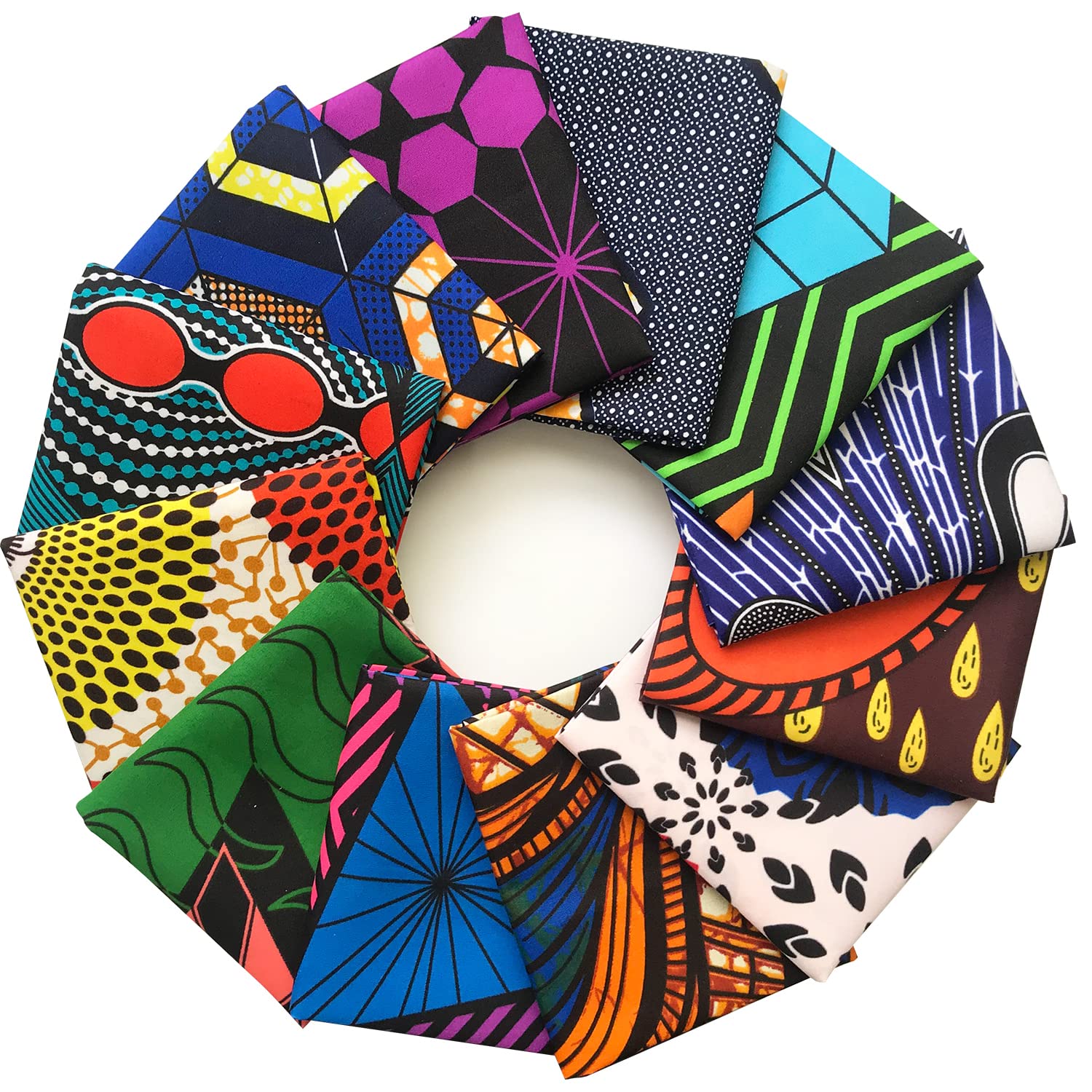 Qililandiy 12 Pieces African Fabric Fat Quarters African Ankara Wax Print Fabric Ankara Print Fabric for Sewing Craft Projects and Patch Work DIY (50 x 40 cm/ 19.5 x 15.7 Inches)