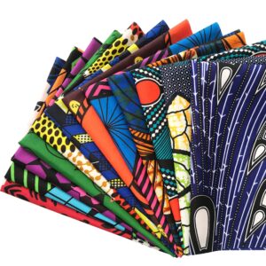 Qililandiy 12 Pieces African Fabric Fat Quarters African Ankara Wax Print Fabric Ankara Print Fabric for Sewing Craft Projects and Patch Work DIY (50 x 40 cm/ 19.5 x 15.7 Inches)