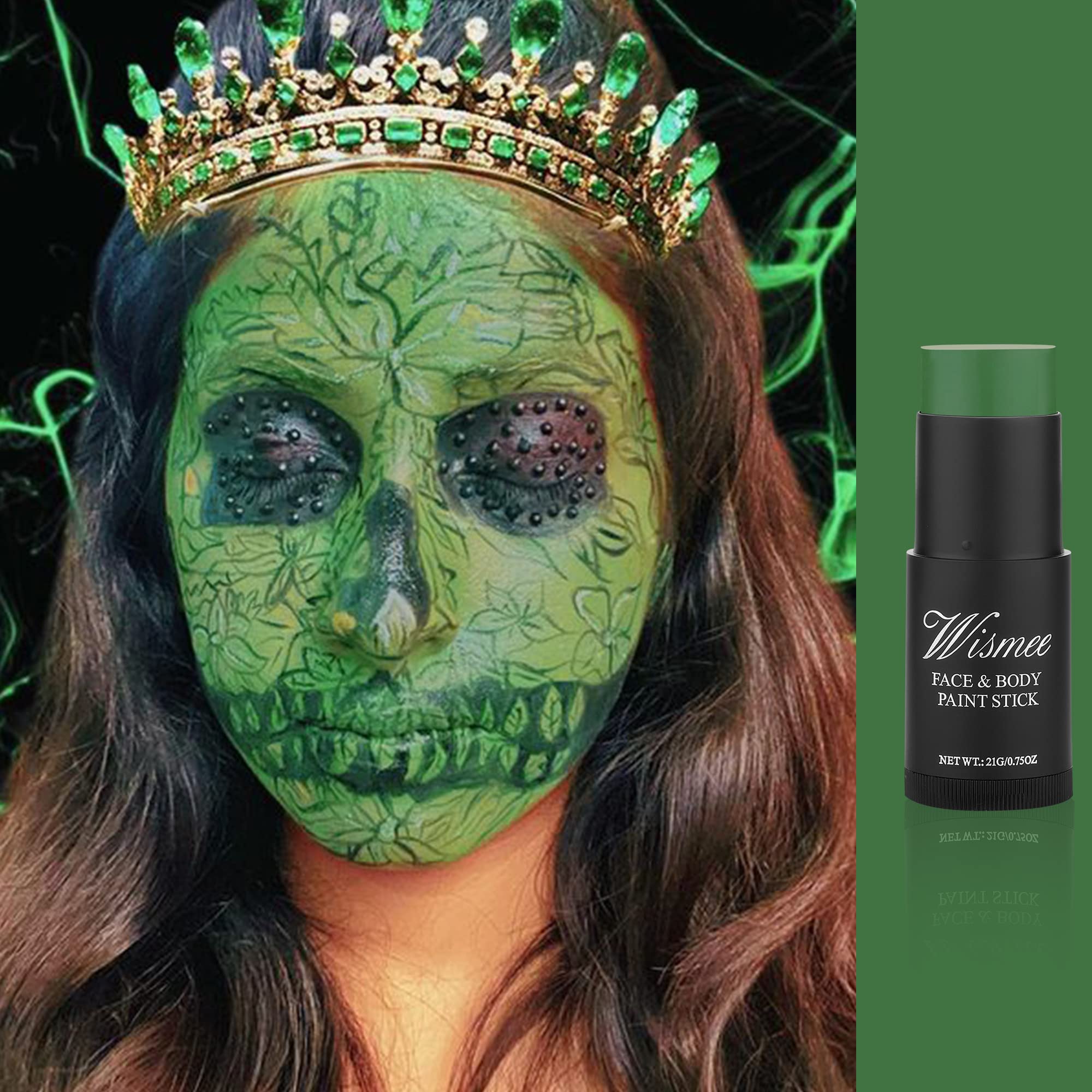 Wismee Green Face Paint Stick,Hunting Camo Body Paint Stick Cream Gamora Witch Face Paint,Waterproof Sweatproof Green Eye Black for Sports,Halloween SFX Cosplay Makeup