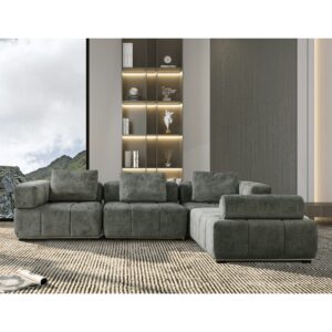 acanva convertible modular sectional sofa, modern l-shaped couch for living room and lounge with removable ottoman flannel upholstered, 4 piece set, grey