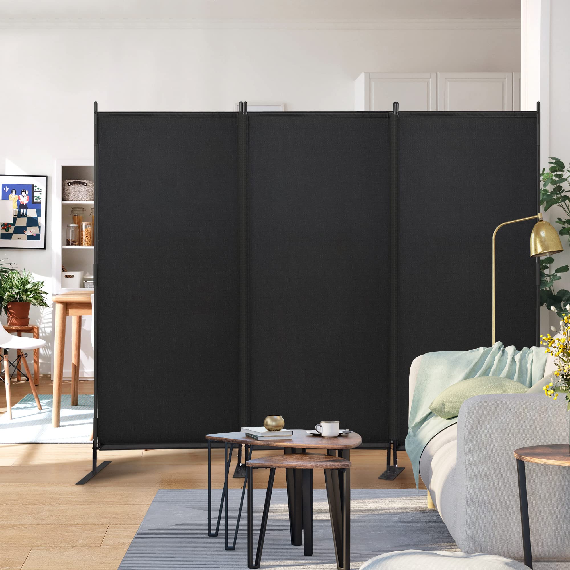 JAXPETY Room Divider Panel 6Ft Privacy Screen Wall Divider 88" W x 73" H Dividers for Room Separation Folding Portable Freestanding Room Partition for Office, Black