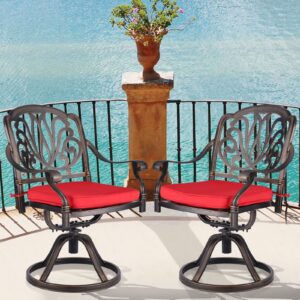 MAGIC UNION 2 Pieces Patio Dining Chairs, Outdoor Cast Aluminum Swivel Chairs with Armrest, Patio Bistro Rocking Chair Set of 2 for Garden, Backyard, Deck (2pc E- Swivel Chair) (red)