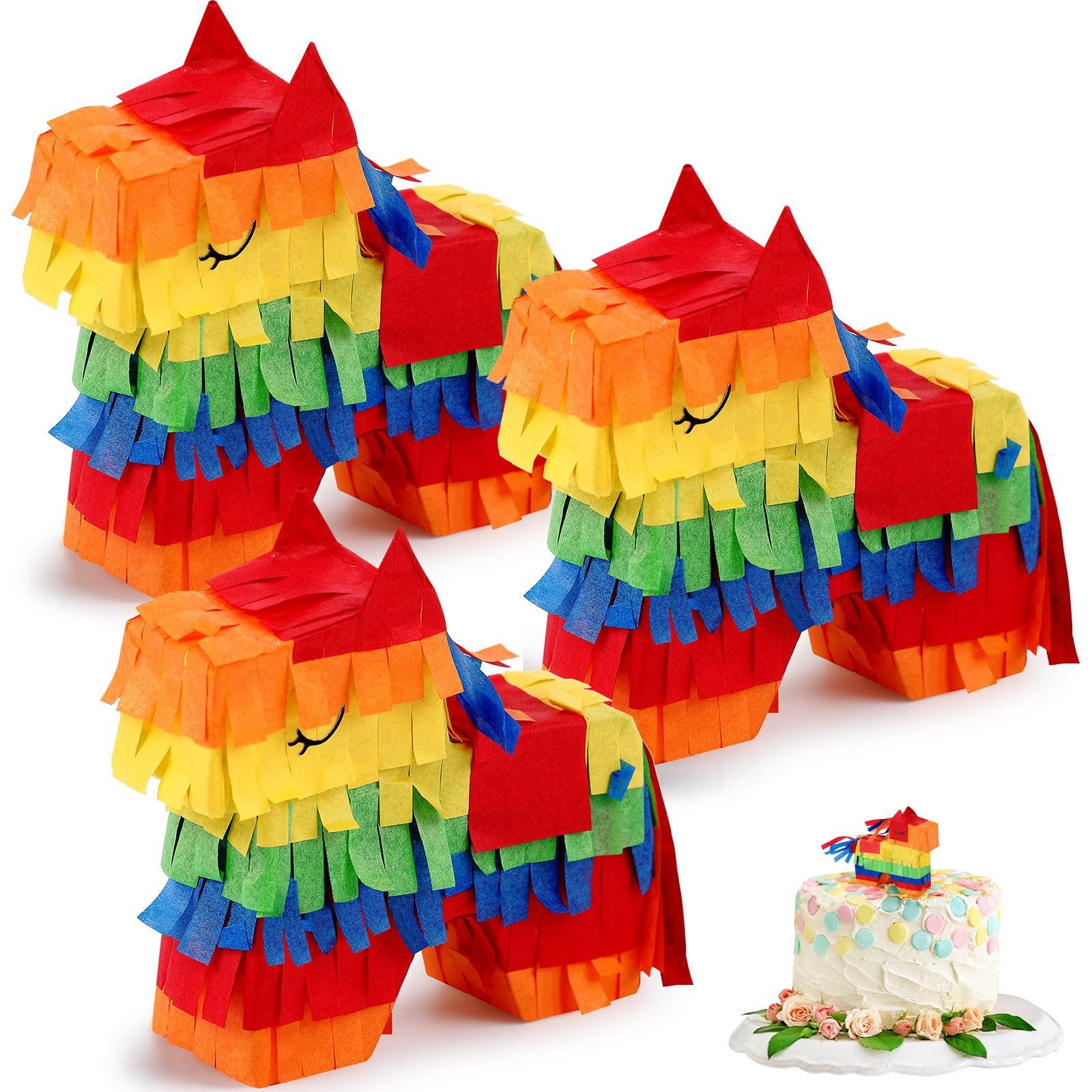 Zhanmai Mini Donkey Pinatas 3 Pcs 3 x 3 x 0.8 Inches Rainbow Cinco De Mayo Pinata Little Donkey Decorations for Party Supplies Baby Shower Birthday Centerpieces Desktop Decoration