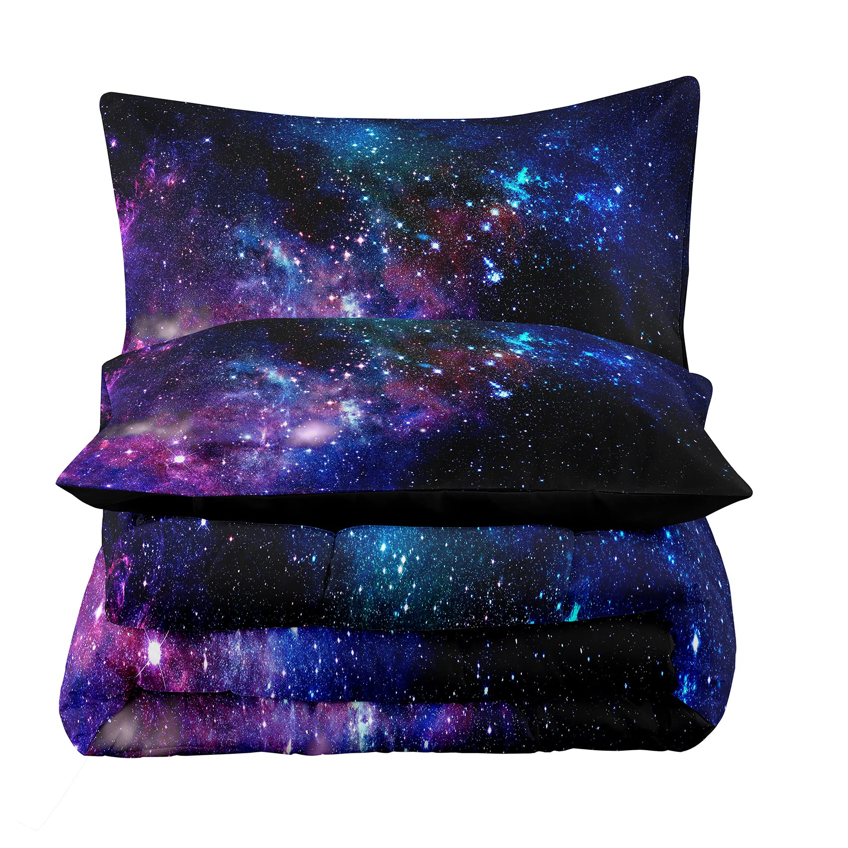 Tailor Shop Galaxy Comforter Set Universe Outer Space Blue and Purple Starry Sky Night Pattern Bedding Set for Girls Boys Kids Full Size with 1 Comforter 2 Pillowcases……