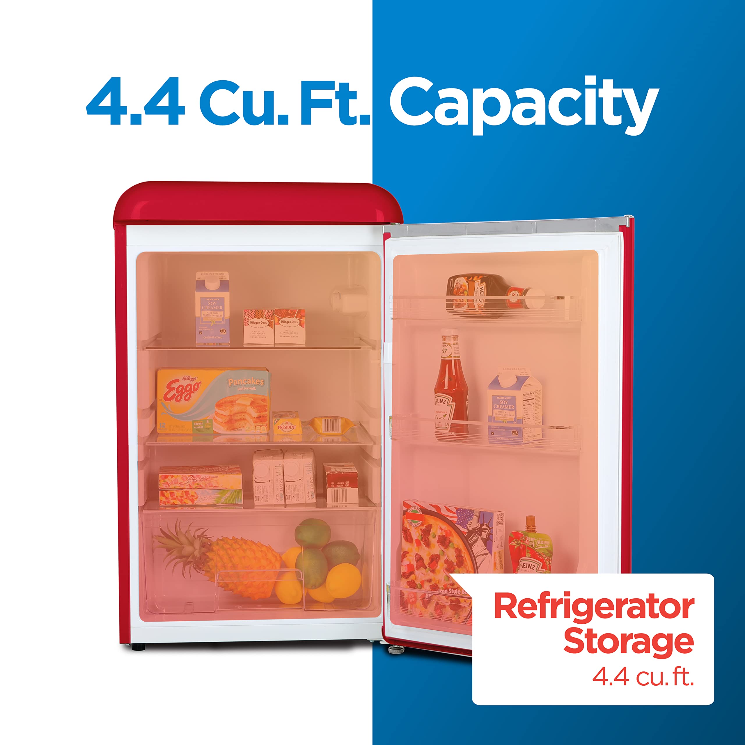 Commercial Cool CCRR4ALR 4.4 Cu. Ft, Vintage Style 2 Slide-Out Glass Shelves Refrigerator, Red