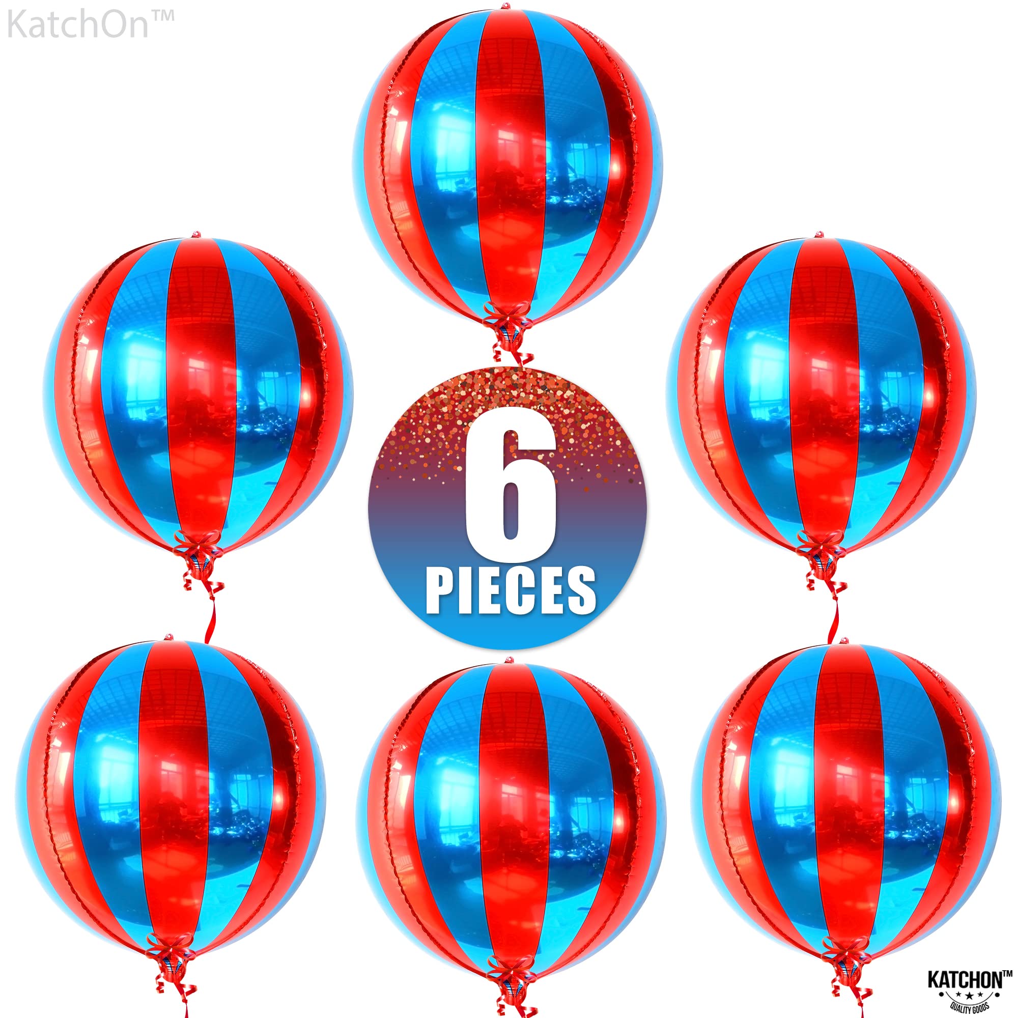 Big, Red and Blue Carnival Balloons - Pack of 6, Circus Decorations | 22 Inch 360 Degree 4D Red Blue Balloons | Carnival Theme Party Decorations | Circus Theme Party Decorations | Carnival Decorations