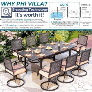 PHI VILLA Outdoor Dining Table and Chairs Set for 8, 9 Pieces Patio Metal Expandable Rectangular Table and Black Swivel Chairs with Cushions, Dining Furniture Set for Backyard, Porch