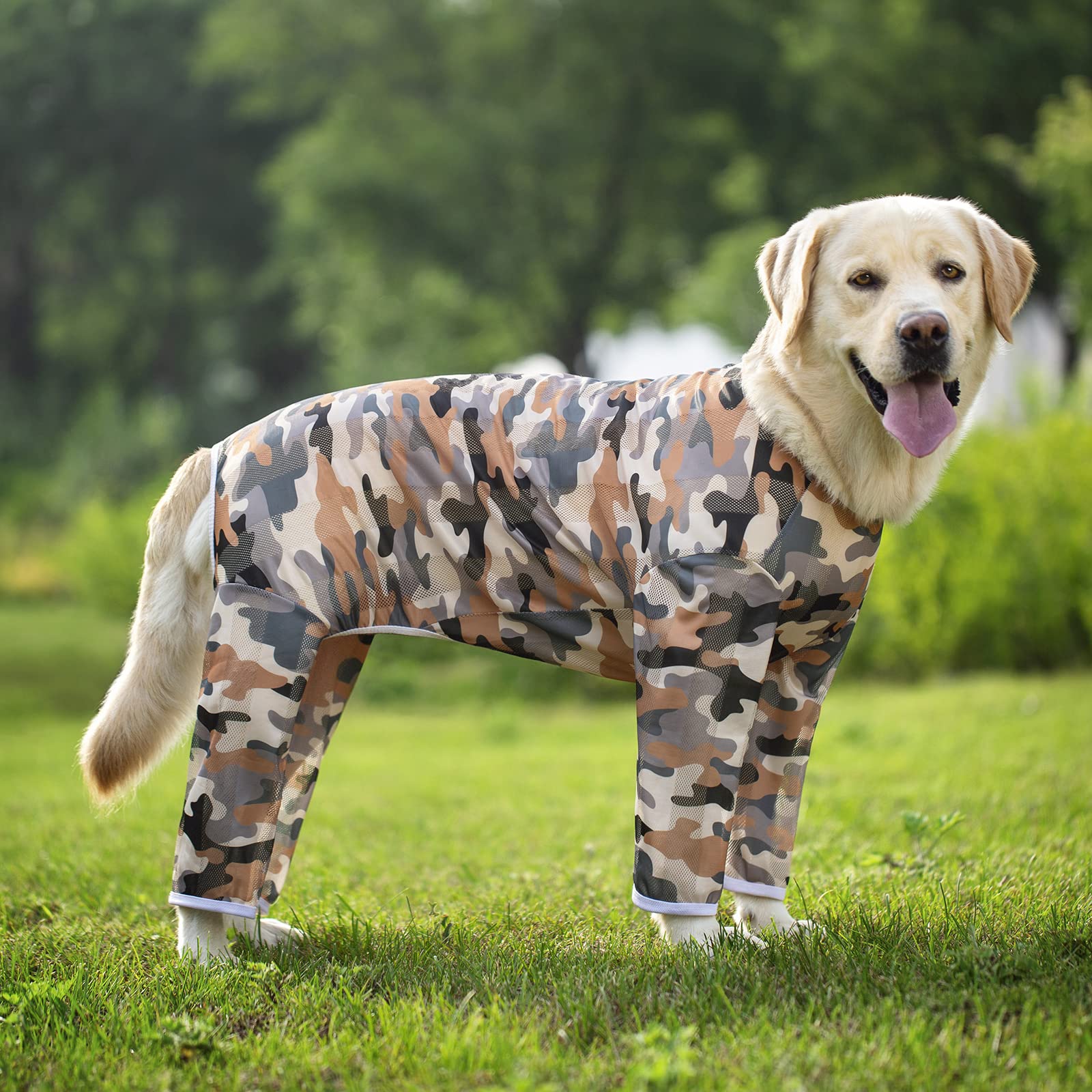 Miaododo Lightweight Recovery Surgery Recovery Suit for Large Medium Dogs,Camouflage Quick Dry Dog T-Shirts Bodysuit Pajamas PJS Full Body for Shedding, Prevent Licking, Wound Protection (32)