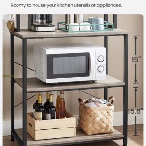 VASAGLE Coffee Bar, 31.5 Inches Baker's Rack for Kitchen with Storage, 6-Tier Kitchen Shelves with 6 Hooks, Microwave Stand, Industrial, Greige and Black UKKS019B02