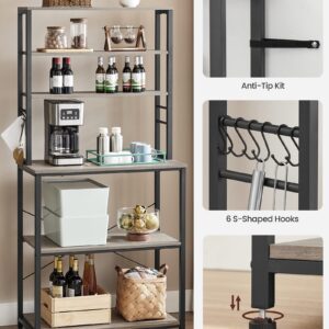 VASAGLE Coffee Bar, 31.5 Inches Baker's Rack for Kitchen with Storage, 6-Tier Kitchen Shelves with 6 Hooks, Microwave Stand, Industrial, Greige and Black UKKS019B02