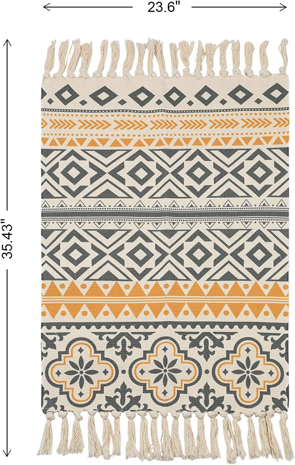 Boho Runner Rugs with Tassels 2'x3' Woven Washable Cotton Area Rug Vintage Printed Bohemian Throw Rug with PVC Non-Slip Mat for Entryway Kitchen, Living Room, Bathroom, Laundry Room, Bedroom