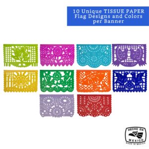 Mexican Party Banners (5 Pack - 10 Tissue Paper Flag Designs per Banner/NOT Plastic) - Papel Picado Banner - Mexican Themed Party Decorations - Papel Picado Mexicano para Fiesta - Mexican Banners