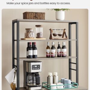 VASAGLE Coffee Bar, 31.5 Inches Baker's Rack for Kitchen with Storage, 6-Tier Kitchen Shelves with 6 Hooks, Microwave Stand, Industrial, Greige and Black UKKS019B02