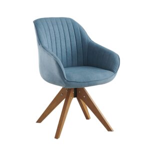 art leon dining chair, mid century modern fabric upholstered swivel dining room chair with wood legs, leisure side chair with arms for living room, blue