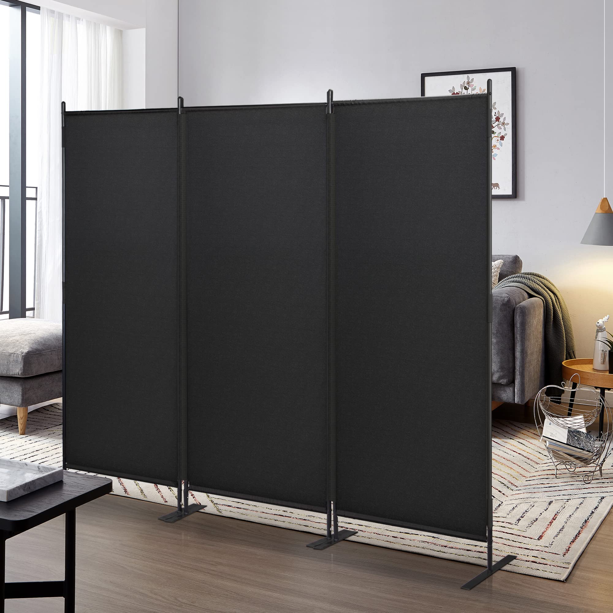 JAXPETY Room Divider Panel 6Ft Privacy Screen Wall Divider 88" W x 73" H Dividers for Room Separation Folding Portable Freestanding Room Partition for Office, Black