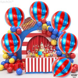 Big, Red and Blue Carnival Balloons - Pack of 6, Circus Decorations | 22 Inch 360 Degree 4D Red Blue Balloons | Carnival Theme Party Decorations | Circus Theme Party Decorations | Carnival Decorations