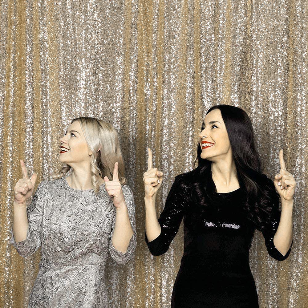 JYFLZQ Champagne Sequin Backdrop Curtains 2ft x 8ft 4 Panel Glitter Photo Booth Backdrops Sparkly Photography Background Drapes for Parties Wedding Bridal Showers