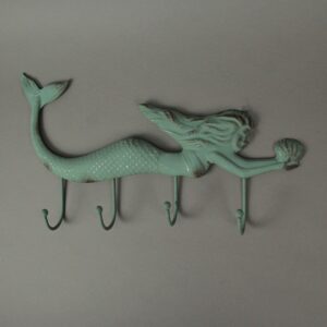 Things2Die4 Coastal Green Metal Swimming Mermaid Wall Hook Rack, Aquamarine, One Size