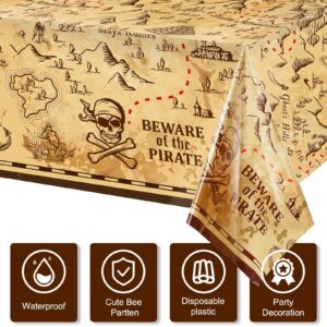 Irenare Pirate Party Tablecloth Treasure Map Tablecover Plastic Island Treasure Table Covers Pirate Nautical Party Supplies for Treasure Theme Birthday Party Decoration, 54 x 108 Inches (1 Piece)