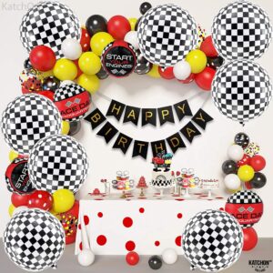 KatchOn, Black and White Checkered Balloons - 22 Inch, Pack of 12 | 4D Race Car Balloons for Emo Party Decorations | Checkered Flag Balloons, Checker Balloons for One Happy Dude Birthday Decorations