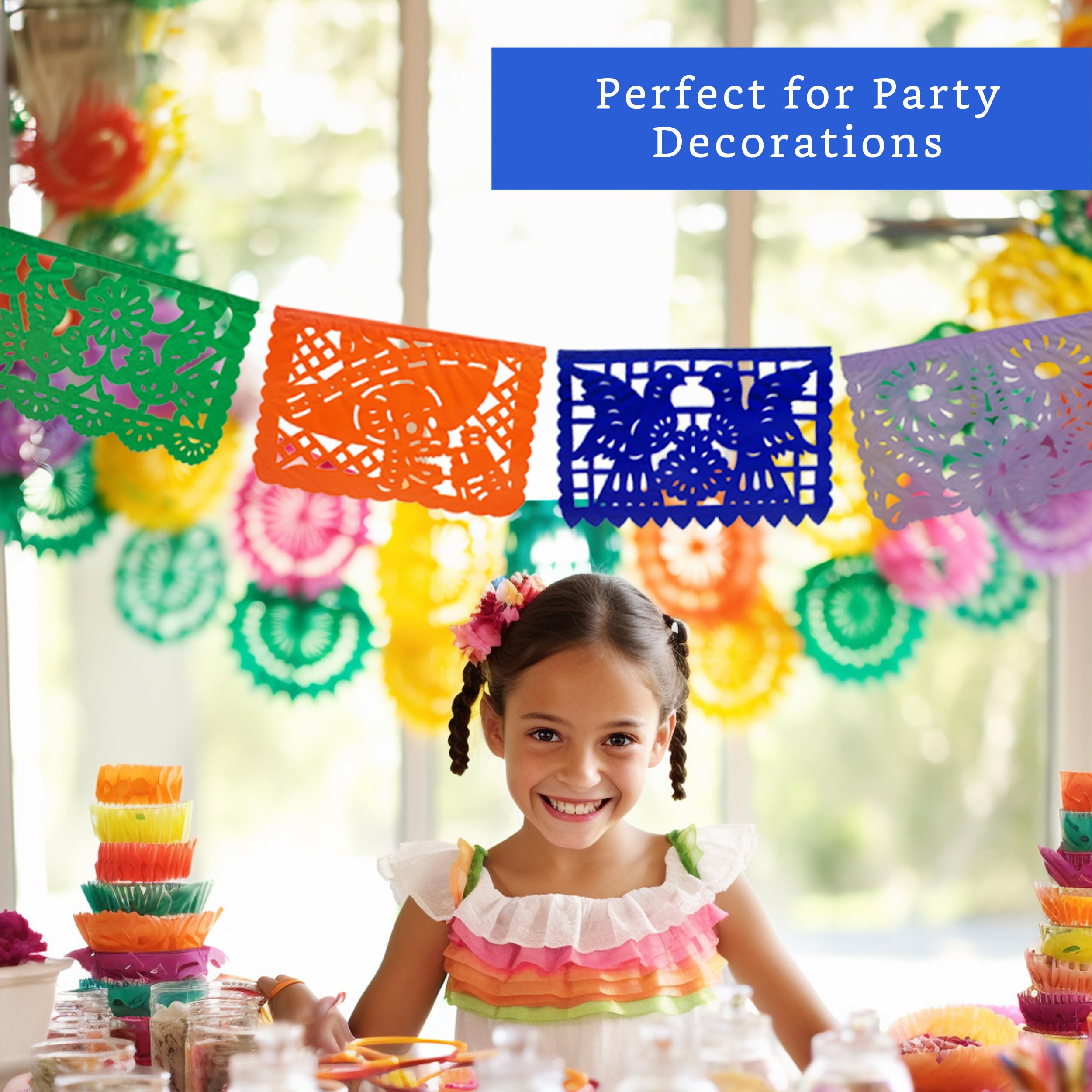 Mexican Party Banners (5 Pack - 10 Tissue Paper Flag Designs per Banner/NOT Plastic) - Papel Picado Banner - Mexican Themed Party Decorations - Papel Picado Mexicano para Fiesta - Mexican Banners